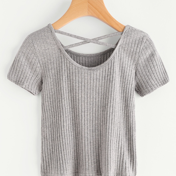 BRAND NEW Romwe Criss-Cross Back Ribbed Tee Size S - Picture 2 of 3